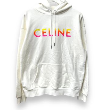 新品 CELINE セリーヌ 服 スウェット ファッション トップス パーカー Lサイズ 2Y753670Q グラデーションロゴプルオーバー ホワイト