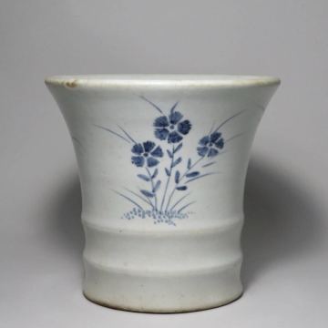 韓国美術「伊丹潤旧蔵」李朝　白磁　秋草文　染付　分院　筆筒　花盆　時代物