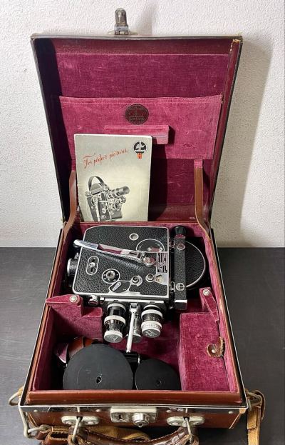 br◎希少★PAILLARD BOLEX H8 8mm フィルム シネマカメラ+レンズ3本 アクセサリー/説明書/専用革ケース付 パイヤール ボレックス
