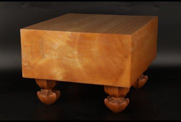 [URA]本榧製足付19路碁盤/厚み18.9cm/約20kg/10-1-12　(検索)骨董/囲碁/将棋/碁笥/碁石/カヤ/榧