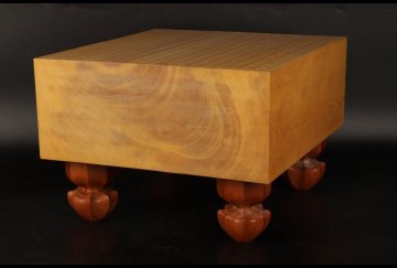 [URA]本榧製足付19路碁盤/厚み17.5cm/約18kg/10-1-14　(検索)骨董/囲碁/将棋/碁笥/碁石/カヤ/榧