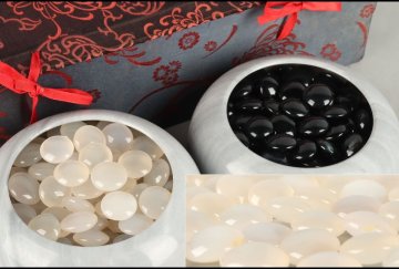 [URA]大理石碁笥/天然瑪瑙碁石/厚み9.85mm～11.61mm/10-1-27　(検索)骨董/メノウ/瑪瑙/囲碁/将棋/碁笥/娯楽/趣味/碁石