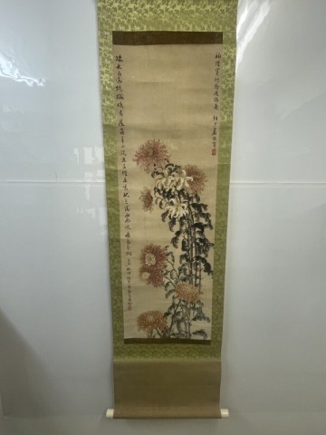 BC561「模写 蔡光遠 菊花図」1本 肉筆 紙本 本紙約97.5cmx32.5cm【着払】(検骨董書画掛軸巻物拓本金石拓本法帖古書和本唐本漢籍書道中国)