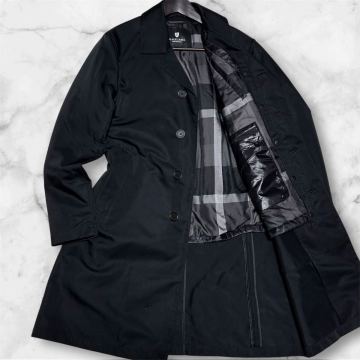 希少L◎ブラックレーベルクレストブリッジ ステンカラーコート ダウン95% ライナー着脱 メガチェック ロング BLACK LABEL CRESTBRIDGE 黒