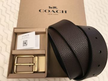 新品正規品コーチハーネス バックル カット トゥ サイズ リバーシブル ベルト/ブラック&times;ダークブラウン