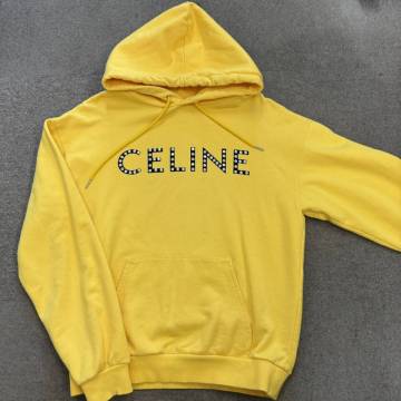 22『極美品・現行タグ』 CELINE セリーヌ メンズ プルオーバー スウェット パーカー スタッズロゴ ビッグロゴ イエロー M相当