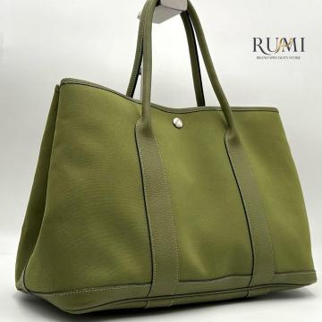 鑑定済 HERMES エルメス ガーデンパーティ 36 PM 大容量 ヴェールアニス トートバッグ