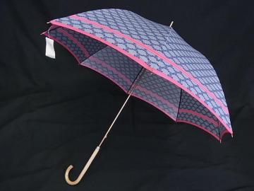 1円 ■美品■ CELINE セリーヌ マカダム柄 ポリエステル100％ 長傘 高級傘 雨傘 アンブレラ レディース ブルー系&times;ピンク系 FN8276