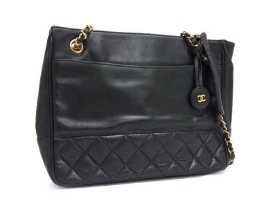 1円 ■美品■ CHANEL シャネル ココマーク マトラッセ ラムスキン チェーン トートバッグ ショルダーバッグ 肩掛け ブラック系 GA7095