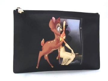 1円 ■新品同様■ GIVENCHY ジバンシィ ディズニーコラボ バンビ レザー クラッチバッグ セカンドバッグ ブラック系 FV6692