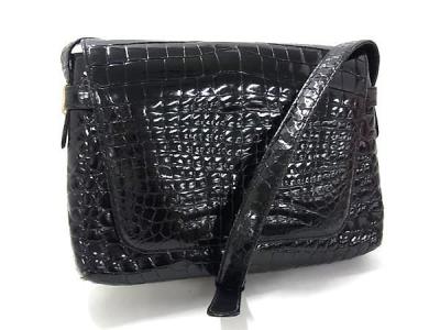 1円 ■極上■本物■ santagostino サンタゴスティーノ クロコダイル クロスボディ ワンショルダーバッグ 斜め掛け ブラック系 FQ4190