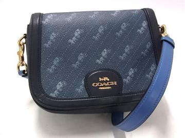1円 ■極美品■ COACH コーチ C4059 ホースアンドキャリッジ PVCレザー クロスボディ ショルダーバッグ 斜め掛け ネイビー系 FV6512