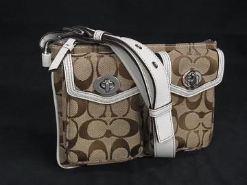 1円 ■新品同様■ COACH コーチ シグネチャー キャンバス&times;レザー ショルダーバッグ 肩掛け レディース ブラウン系 FV6520