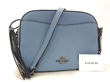 1円 ■新品同様■ COACH コーチ 29411 レザー チェーン クロスボディ ショルダーバッグ 斜め掛けかばん レディース ブルー系 FV6739