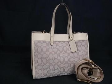 1円 ■極美品■ COACH コーチ C3282 シグネチャー キャンバス&times;レザー 2WAY トート ハンドバッグ ショルダーバッグ ベージュ系 FV6794