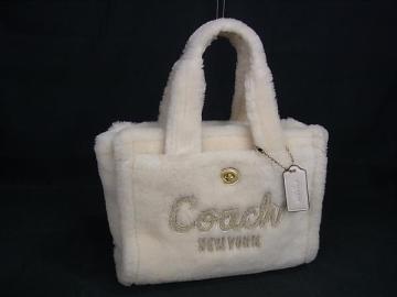1円 ■美品■ COACH コーチ CY384 カーゴ トート バッグ 26 ボア ターンロック ハンドバッグ レディース ホワイト系 FV6773