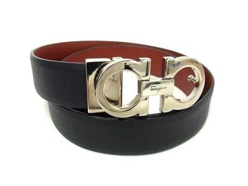 1円 ■美品■ Salvatore Ferragamo フェラガモ ダブルガンチーニ レザー シルバー金具 ベルト ブラック系 BT1411