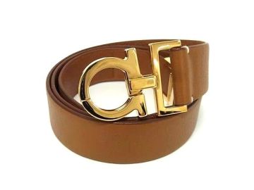 1円 ■美品■ Salvatore Ferragamo フェラガモ ガンチーニ レザー ゴールド金具 ベルト 表記サイズ L ブラウン系 BT1427