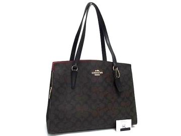 1円 ■極美品■ COACH コーチ C4075 シグネチャー PVC&times;レザー トートバッグ ショルダー 肩掛けかばん ブラウン系&times;ブラック系 FV6470