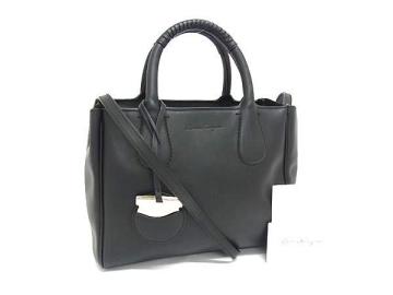 1円 ■美品■ Salvatore Ferragamo フェラガモ レザー 2WAY ハンドバッグ ショルダー 肩掛け 斜め掛けかばん ブラック系 FX0878