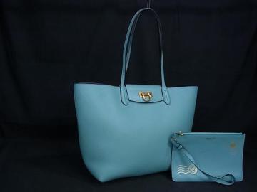 1円 ■極美品■ Salvatore Ferragamo フェラガモ ガンチーニ レザー ポーチ付き トートバッグ ショルダー 肩掛け ライトブルー系 FX0890