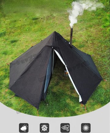 ピラミッドシングルテント屋外煙突付きテント携帯防水二重キャンプ装備避難所 lhw171