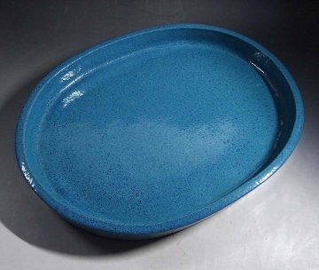 緑屋s■ 中国古玩　炉鈞窯 朱泥　水盤　幅約43.5cm　唐物 時代物　i9/12-6494/21-4#120