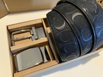 COACH コーチ リバーシブル シグネチャー ビジネス ベルト　ビジネス　社会人　 紳士　シルバーバックル　回転可能　新品