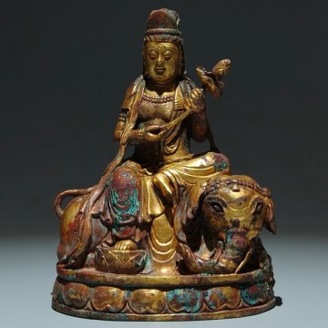 【安】唐時代 銅鍍金彫 普賢菩薩騎象造像 極細工 寺寶 廃寺買取 仏教古美術 232