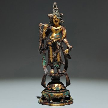 【安】唐時代 銅鍍金彫 脇侍菩薩造像 極細工 寺寶 廃寺買取 仏教古美術 234