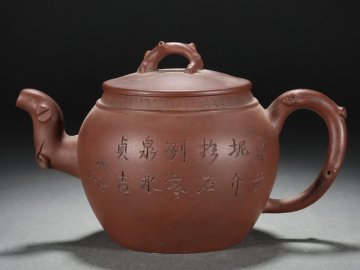 【安】清時代 在銘 山水漢詩紋茶壺 宜興紫砂 常滑 朱泥急須 煎茶道具 茶壷 古董品 時代物 199