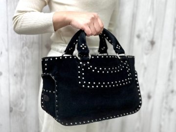 美品 CELINE セリーヌ ブギーバッグ スタッズ トートバッグ ハンドバッグ バッグ スエード 黒 94202Y