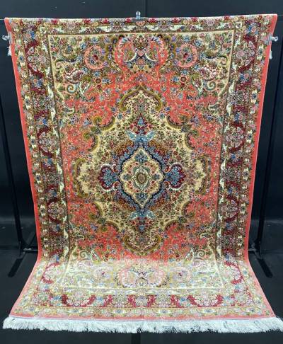 最高級希少作 ペルシャ絨毯 イラン クム産　メダリオン柄　シルク100% 手編み　289万ノット　約199&times;299cm　#02