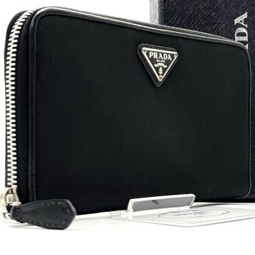 最高級◆PRADA プラダ 長財布 テスートナイロン 三角プレート 三角ロゴ トライアングル ブラック 黒 メンズ