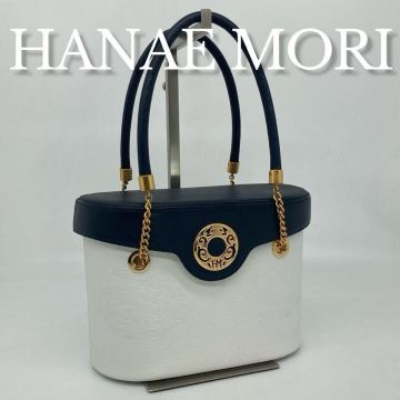 HANAE MORI ハナエモリ バニティバッグ ハンドバッグ フォーマル レザー サークルロゴ金具 ゴールドチェーン インナーミラー レディース
