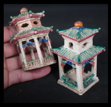 唐物　中国美術　六角堂　色絵　彩色　置物　盆景