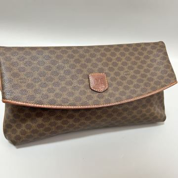 1円 CELINE セリーヌ マカダム柄 PVC&times;レザー クラッチバッグ セカンドバッグ レディースブラウン系 正規品本物