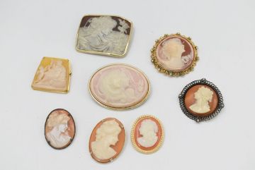 (1S 0109H4) 1円～ カメオ アクセサリー 8点セット ブローチ ペンダントトップ まとめて