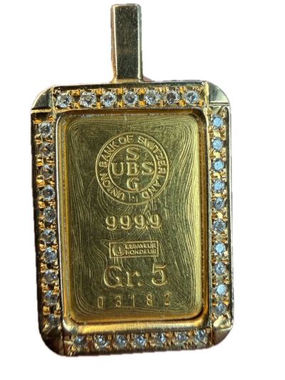 24金 GOLD 純金 K24 ペンダントトップ 10g ダイヤ34個 オーダーメイド