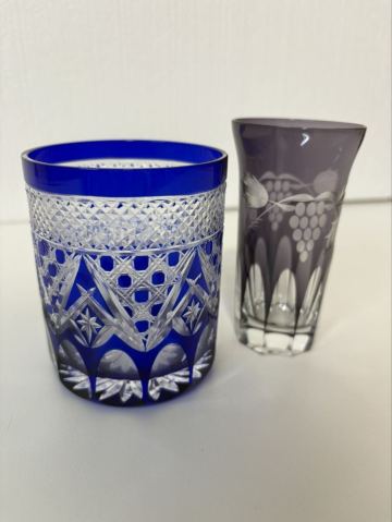 江戸切子 切子 ロックグラス グラス 紫切子 一口ビールグラス 2個セット 本体のみ 酒器 ブルー