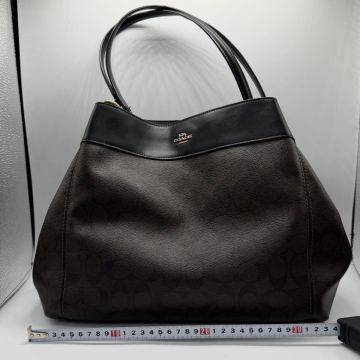 1円〜 12A COACH D1822-F27972 ハンドバッグ コーチ ブラウン ショルダーバッグ シグネチャー トートバッグ 肩掛け 総柄 レザー 150