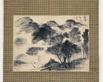 【真作 洲之内徹旧蔵印有 安田靫彦箱書】掛軸「浦上玉堂 野橋吟杖図」江戸後期 文人画家 山水画 絵画