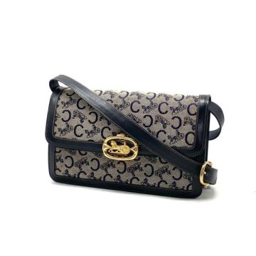 1円 良品 CELINE セリーヌ Cマカダム 馬車金具 キャンバス レザー ハンド ショルダー バッグ fH1243H