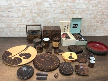 ☆中古品☆　桜皮細工　樺細工　まとめ売り　小箪笥　湯呑　皿