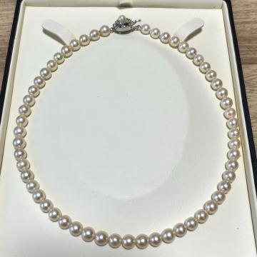 【テリ強】あこや真珠 約7.0-7.5mm 41cm アコヤ パール ネックレス アクセサリー 照り 干渉色 本真珠 pearl SILVER刻印 necklace