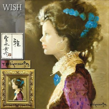 【真作】【WISH】宮永岳彦「雅」油彩 6号 高級オリジナル額装 共シール ◆蒼が彩る・優雅な宮永美人名画 　〇王朝風美人画巨匠 #25122380