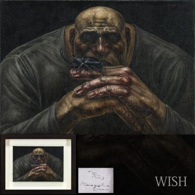 【真作】【WISH】松村浩之「思」油彩 3号 ◆カブト虫と重厚な肉体の男性像 　　〇独立会員 独立賞 上野の森大賞展優秀賞 #25123402