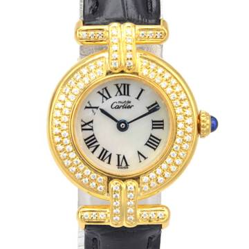 １円～稼働445-12658814A　CARTIERカルティエ　マストコリゼ　590002　GP/革　クォーツ、レディース腕時計