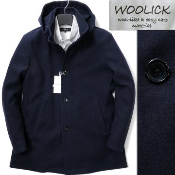 新品 タケオキクチ WOOLICK メルトン フード シングル Pコート L 紺 【J59993】 THE SHOP TK メンズ コート スタンドカラー カジュアル