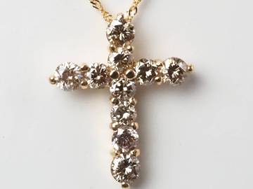 【8984D】K18 天然ダイヤモンド 1.00ct/2.3g クロス十字架 ネックレス
